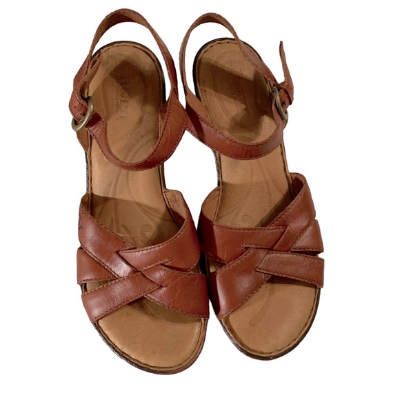 Born Shoes - Born Leather Strappy Cognac Ankle Strap Sandal Sz 10